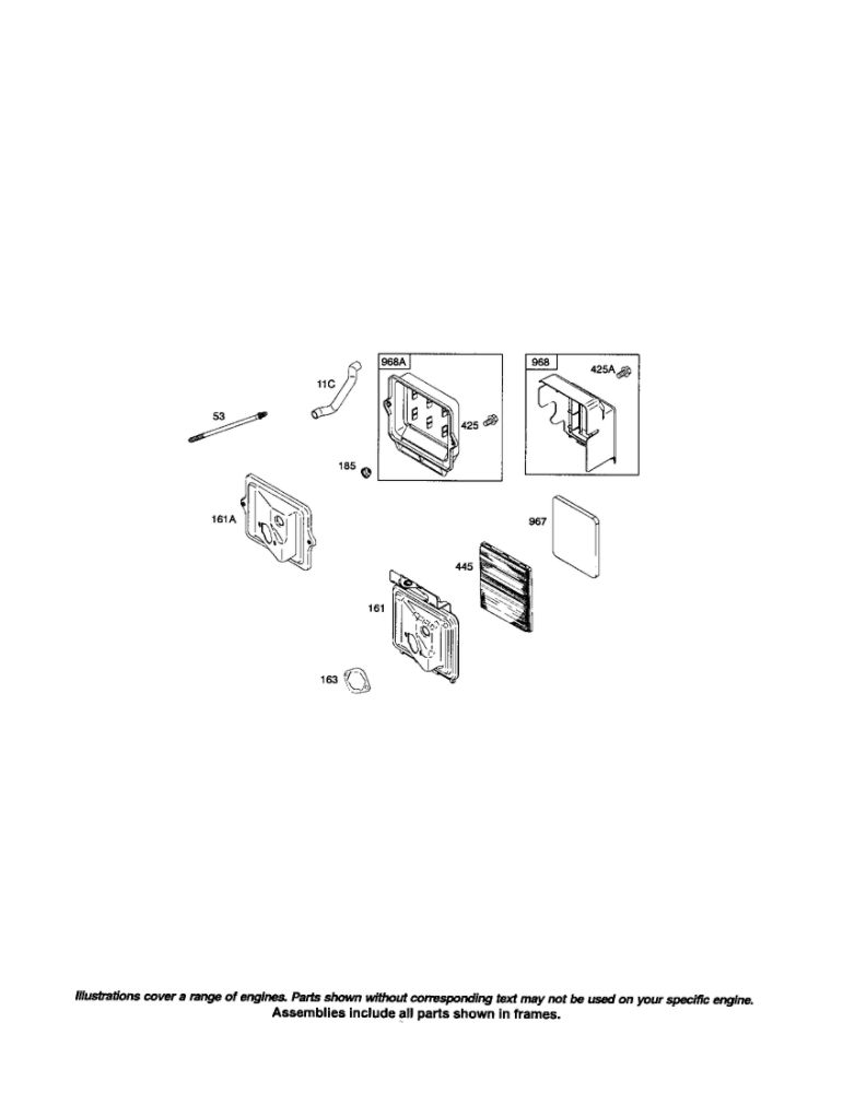 Air Cleaner Diagram and Parts List for 204300 0036-1162 Briggs and Stratton Engine